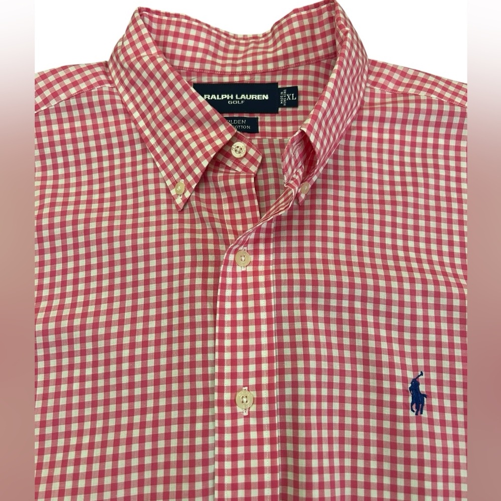 VTG RALPH LAUREN GOLF Tilden Pink Wht Gingham LS Button Down Pony‎ XL Hong Kong